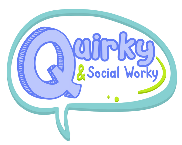 Quirky & Social worky logo with words quirky and social worky written inside a word bubble